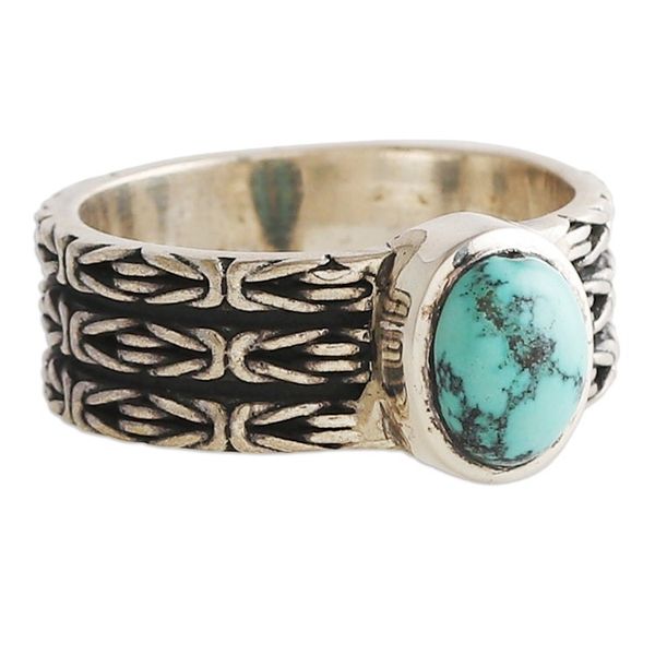 Alternate image for Oxidized and Polished Recon Turquoise Single Stone Ring Lagoon Glow