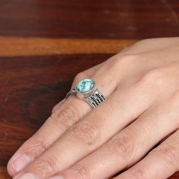 Alternate image for Oxidized and Polished Recon Turquoise Single Stone Ring Lagoon Glow