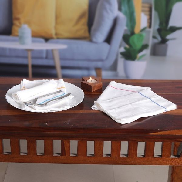 Alternate image for Set of 4 Handwoven Cotton Napkins with Colorful Lines Joyous Meals