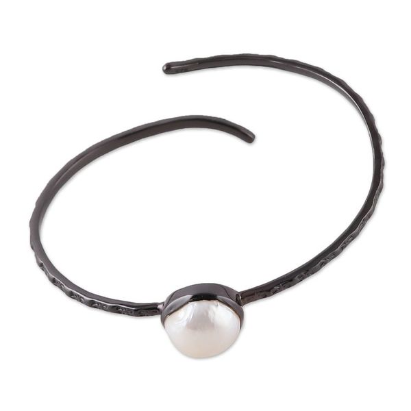 Alternate image for Oxidized Sterling Silver and Cream Pearl Cuff Bracelet Delicate Goddess