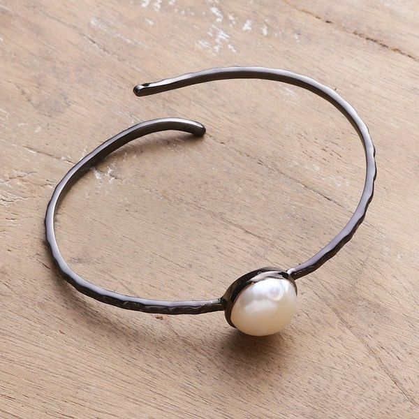 Alternate image for Oxidized Sterling Silver and Cream Pearl Cuff Bracelet Delicate Goddess