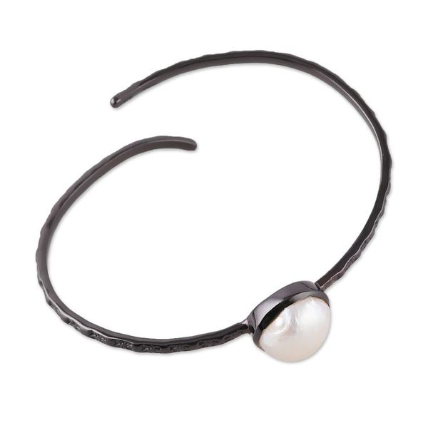 Alternate image for Oxidized Sterling Silver and Cream Pearl Cuff Bracelet Delicate Goddess