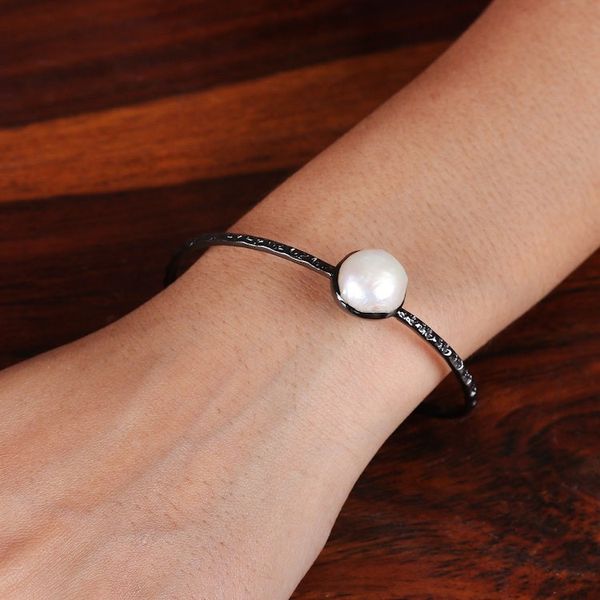 Alternate image for Oxidized Sterling Silver and Cream Pearl Cuff Bracelet Delicate Goddess
