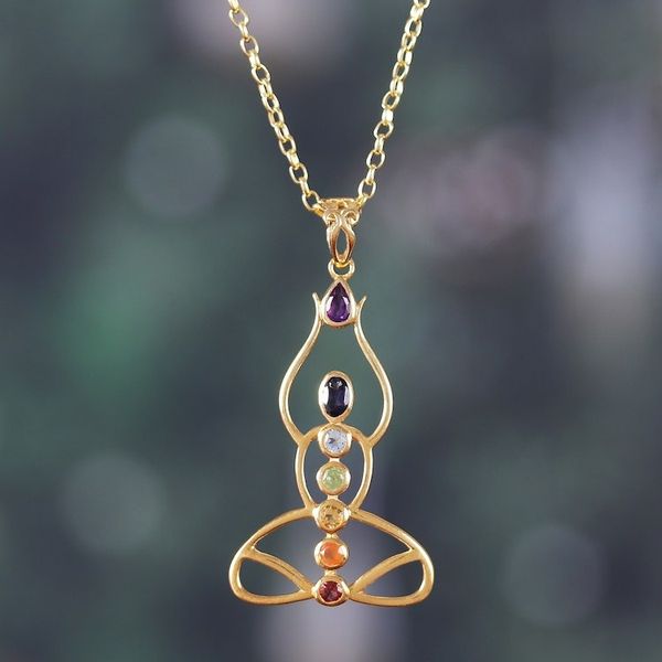 Alternate image for 22k Gold-Plated Multi-Gemstone Chakra Pendant Necklace Triumphant Mind