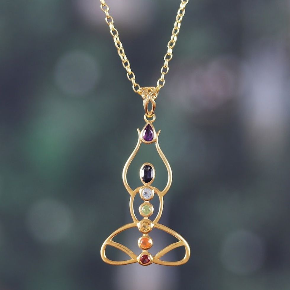 22k Gold-Plated Multi-Gemstone Chakra Pendant Necklace 'Triumphant Mind'
