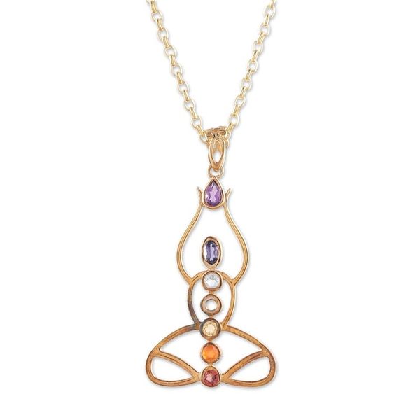 Alternate image for 22k Gold-Plated Multi-Gemstone Chakra Pendant Necklace Triumphant Mind