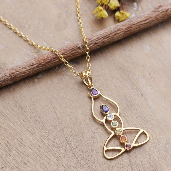 Alternate image for 22k Gold-Plated Multi-Gemstone Chakra Pendant Necklace Triumphant Mind