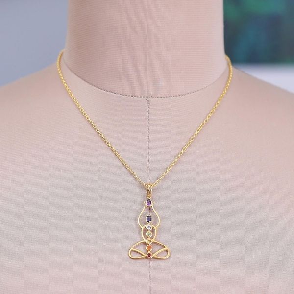 Alternate image for 22k Gold-Plated Multi-Gemstone Chakra Pendant Necklace Triumphant Mind
