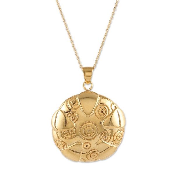 Alternate image for Brass Pendant Necklace with Engraved Patterns from India Symphony of Balance