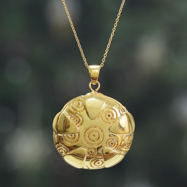 Alternate image for Brass Pendant Necklace with Engraved Patterns from India Symphony of Balance