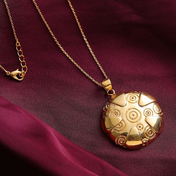 Alternate image for Brass Pendant Necklace with Engraved Patterns from India Symphony of Balance