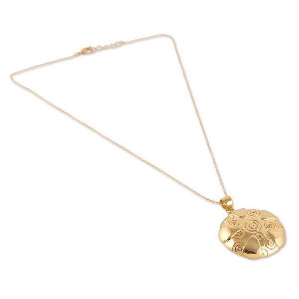 Alternate image for Brass Pendant Necklace with Engraved Patterns from India Symphony of Balance