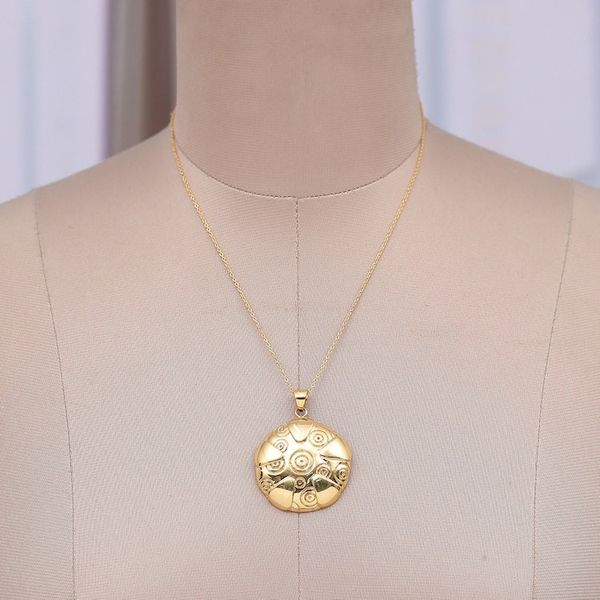 Alternate image for Brass Pendant Necklace with Engraved Patterns from India Symphony of Balance