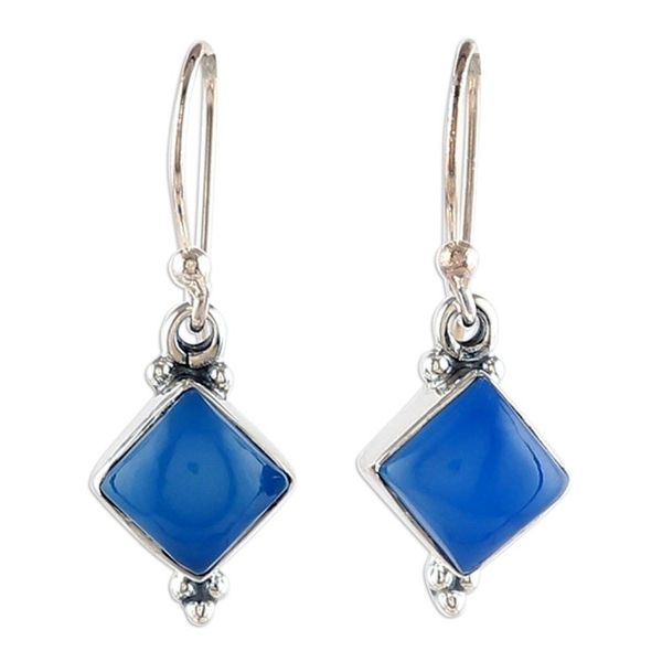 Alternate image for Polished Chalcedony Cabochon Dangle Earrings from India Healing Jewels