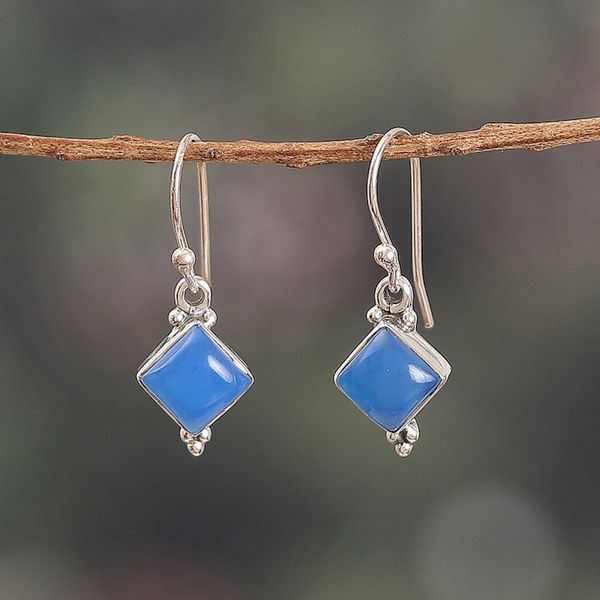 Alternate image for Polished Chalcedony Cabochon Dangle Earrings from India Healing Jewels