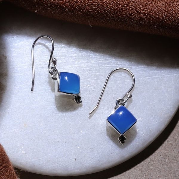 Alternate image for Polished Chalcedony Cabochon Dangle Earrings from India Healing Jewels