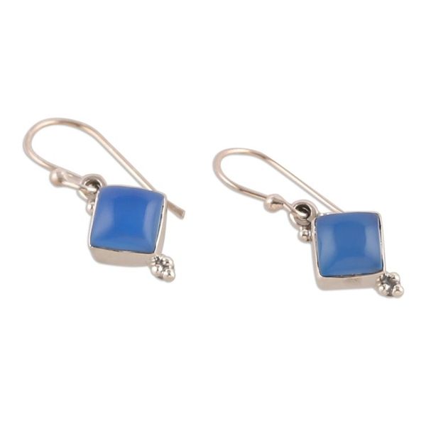 Alternate image for Polished Chalcedony Cabochon Dangle Earrings from India Healing Jewels