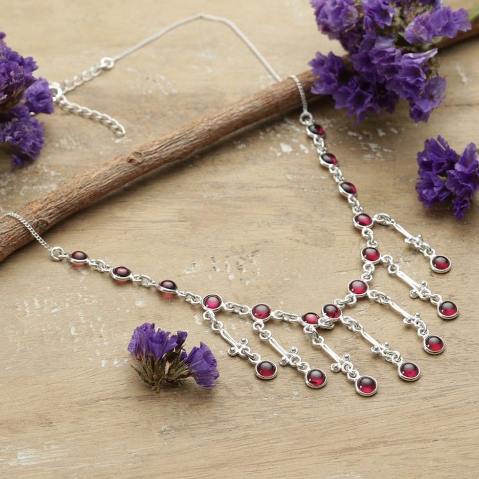 Classic Garnet and Sterling Silver Waterfall Necklace 'Passion Cascade'
