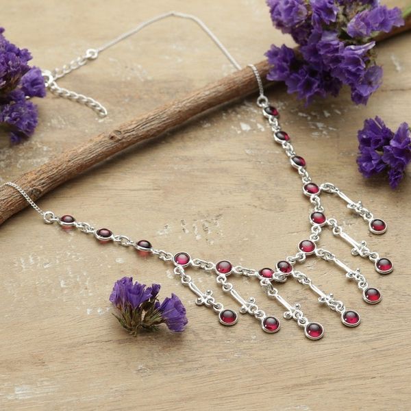 Alternate image for Classic Garnet and Sterling Silver Waterfall Necklace Passion Cascade