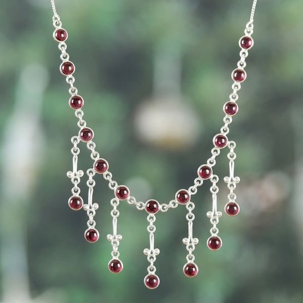 Alternate image for Classic Garnet and Sterling Silver Waterfall Necklace Passion Cascade