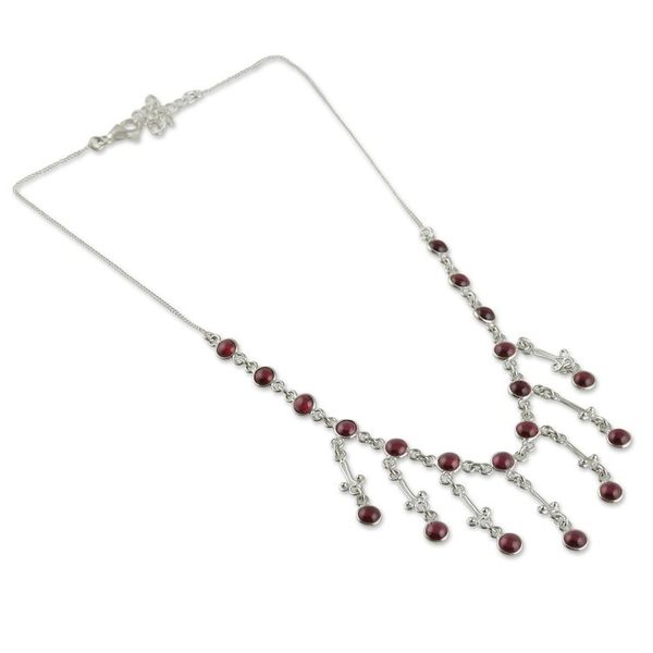 Alternate image for Classic Garnet and Sterling Silver Waterfall Necklace Passion Cascade