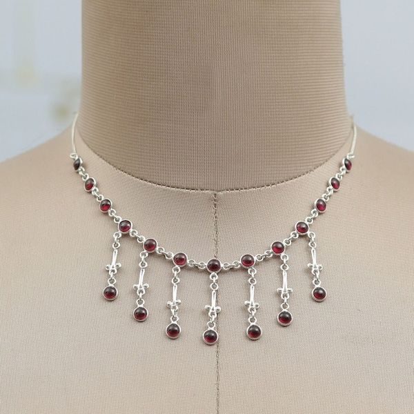 Alternate image for Classic Garnet and Sterling Silver Waterfall Necklace Passion Cascade
