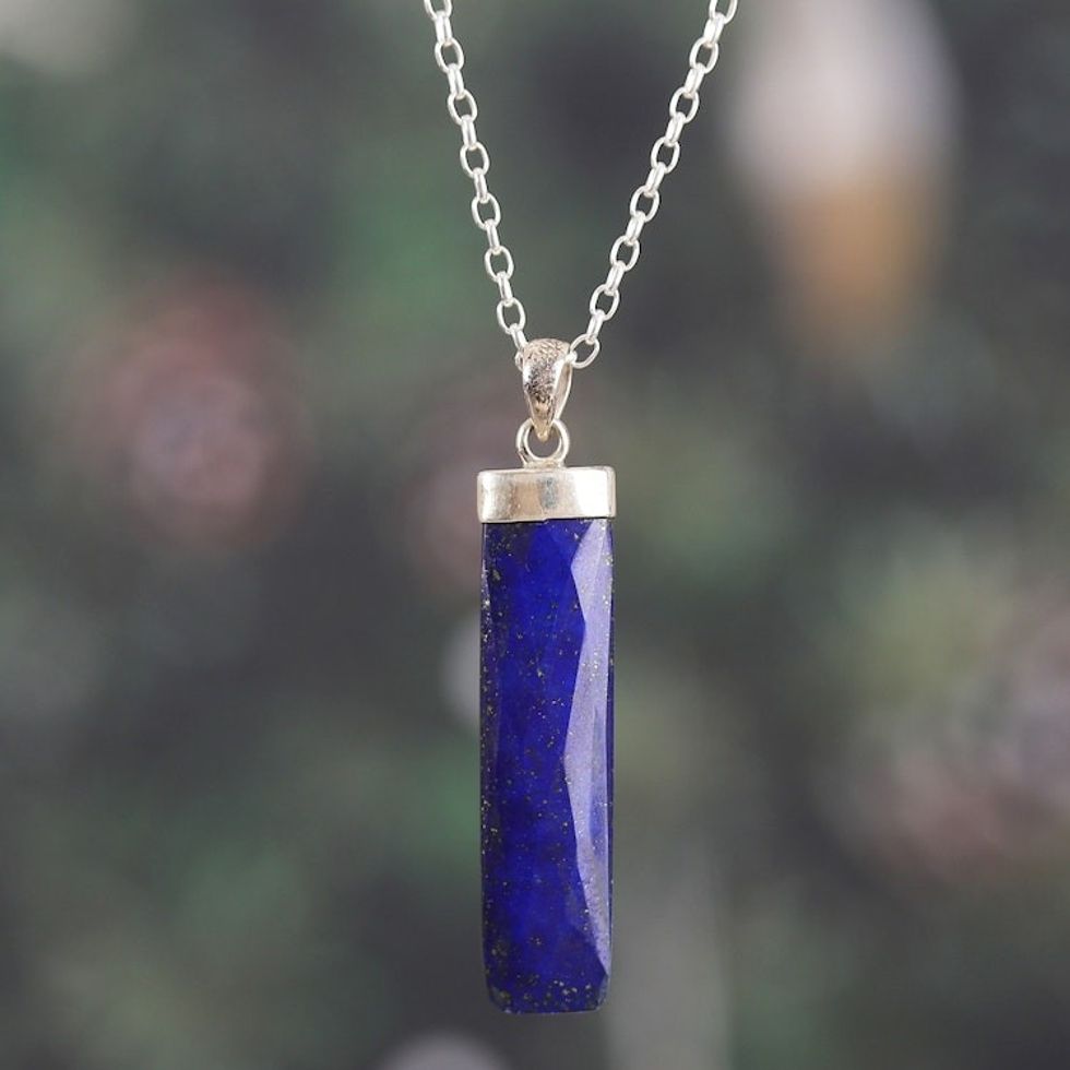 High-Polished Minimalist Lapis Lazuli Pendant Necklace 'Fragment of Intellect'