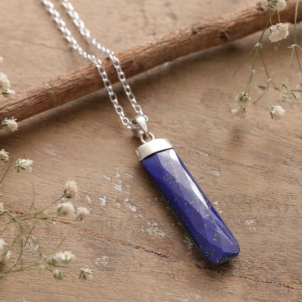 Alternate image for High-Polished Minimalist Lapis Lazuli Pendant Necklace Fragment of Intellect