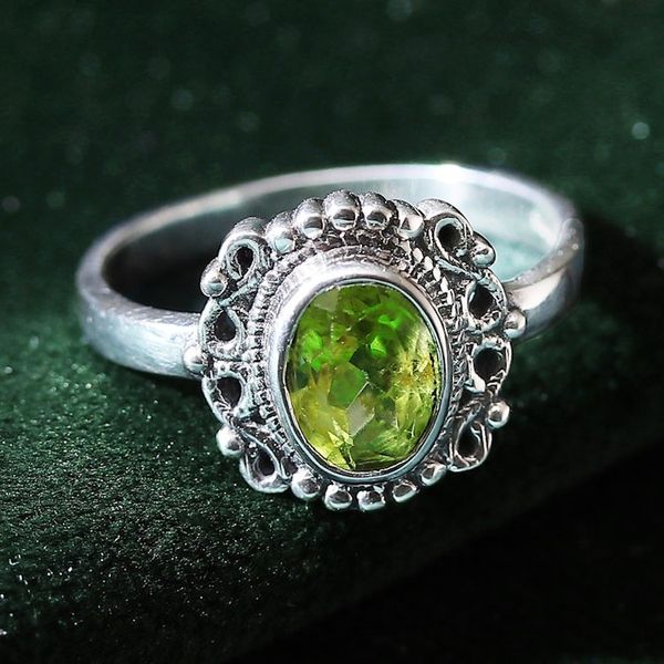 Alternate image for Classic Natural One-Carat Peridot Single Stone Cocktail Ring Gleaming Luck