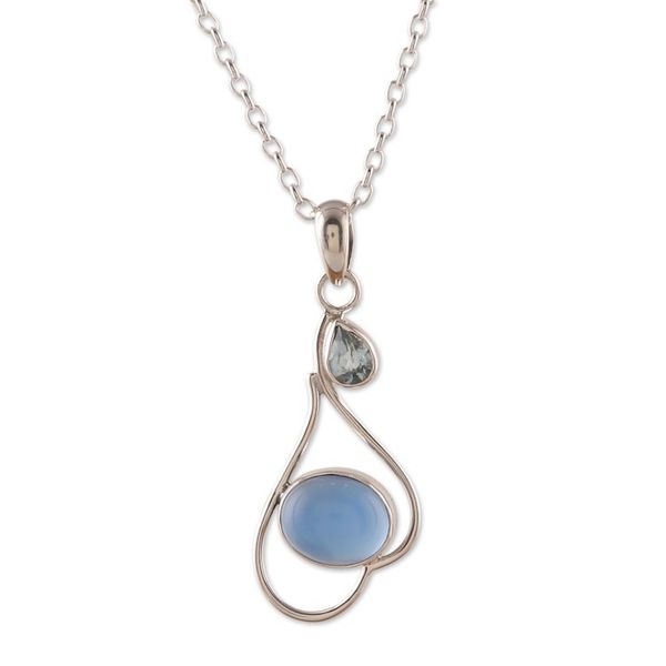 Alternate image for Polished Chalcedony and Blue Topaz Pendant Necklace Harmonious Blue