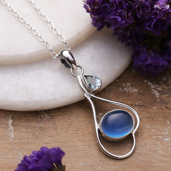 Alternate image for Polished Chalcedony and Blue Topaz Pendant Necklace Harmonious Blue