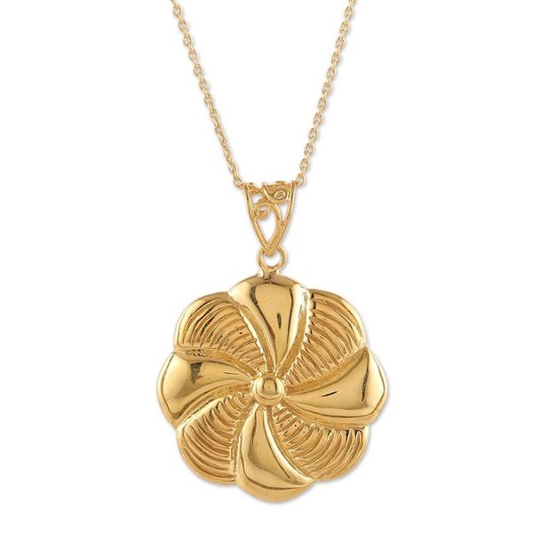 Alternate image for High-Polished Floral Brass Pendant Necklace from India Glory of the Bloom