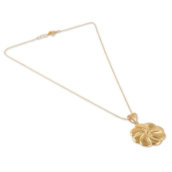 Alternate image for High-Polished Floral Brass Pendant Necklace from India Glory of the Bloom