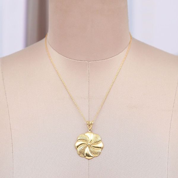 Alternate image for High-Polished Floral Brass Pendant Necklace from India Glory of the Bloom