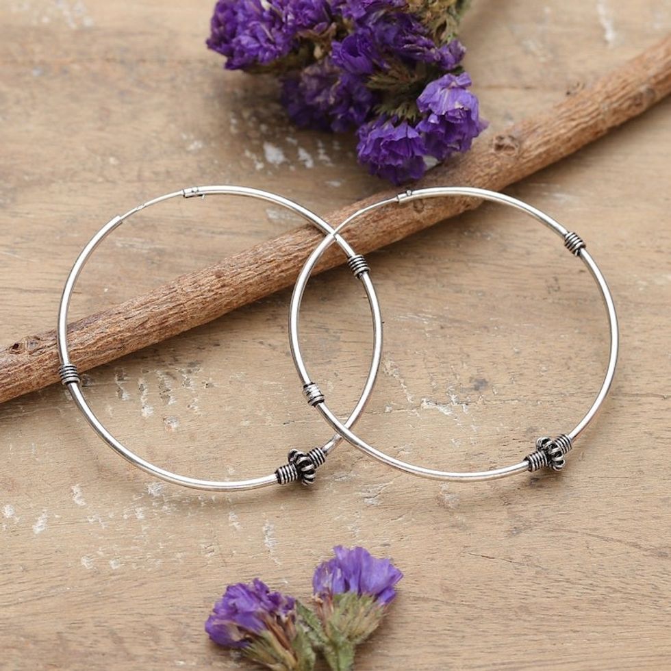 Classic Sterling Silver Hoop Earrings from India 'Classic Sophistication'