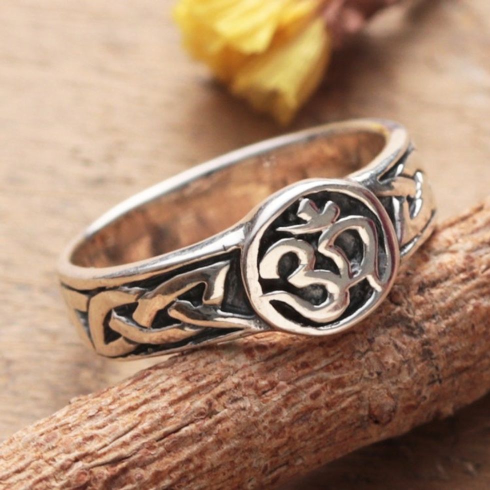 Mantra Syllable Om Symbol-Themed Sterling Silver Signet Ring 'OM Serenity'