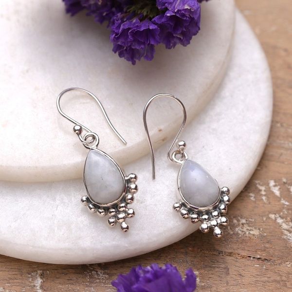 Alternate image for Sterling Silver and Rainbow Moonstone Dangle Earrings Misty Dream