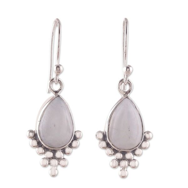 Alternate image for Sterling Silver and Rainbow Moonstone Dangle Earrings Misty Dream