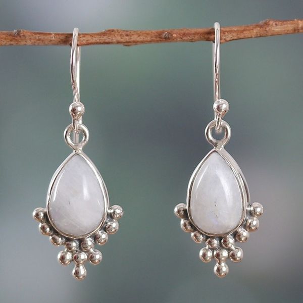 Alternate image for Sterling Silver and Rainbow Moonstone Dangle Earrings Misty Dream
