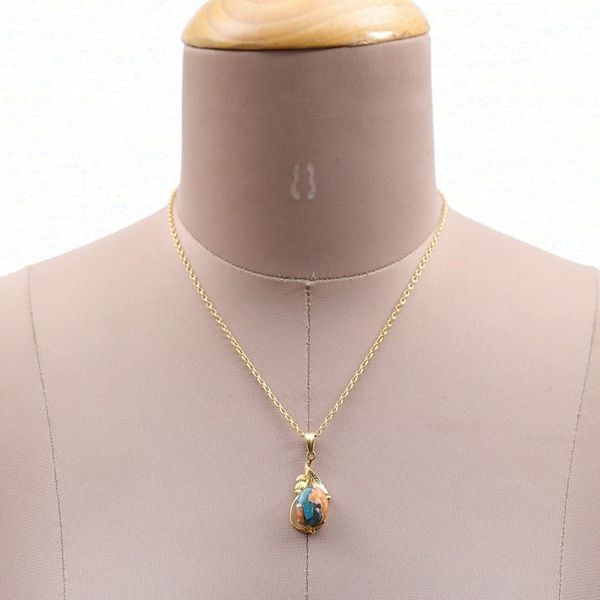 Alternate image for Leafy 22k Gold-Plated Composite Turquoise Pendant Necklace Distinguished Elegance