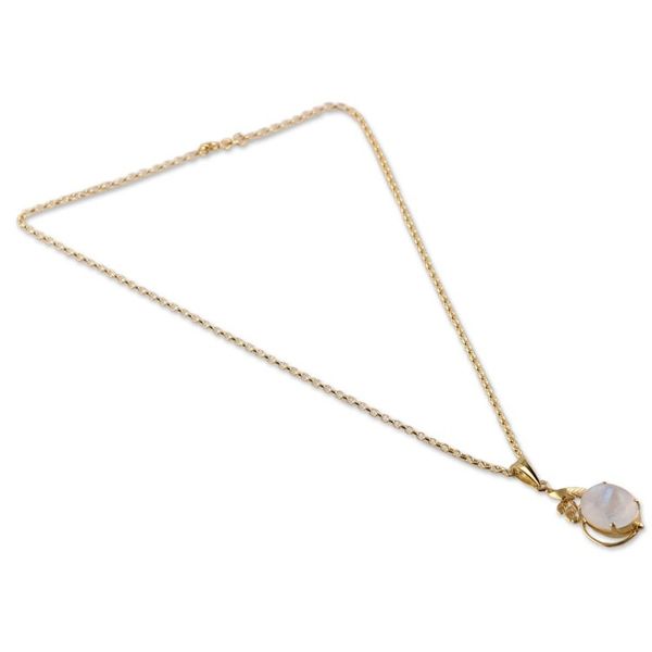 Alternate image for Leafy 22k Gold-Plated Rainbow Moonstone Pendant Necklace Ethereal Elegance