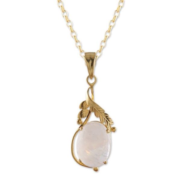 Alternate image for Leafy 22k Gold-Plated Rainbow Moonstone Pendant Necklace Ethereal Elegance