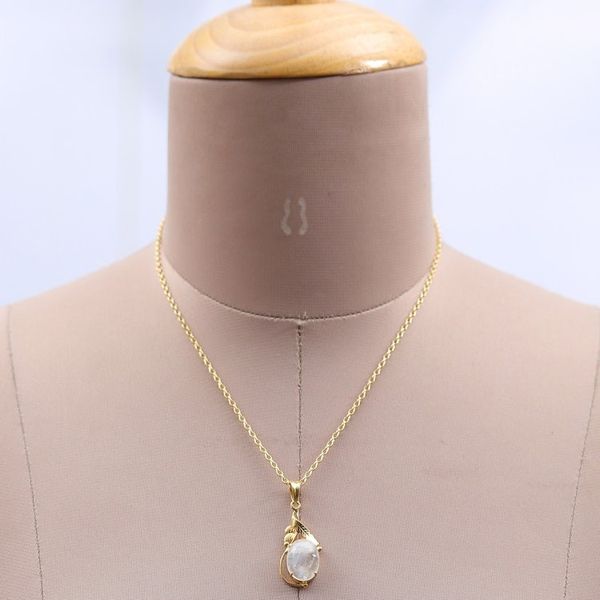 Alternate image for Leafy 22k Gold-Plated Rainbow Moonstone Pendant Necklace Ethereal Elegance
