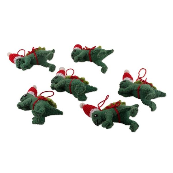 Alternate image for Set of 4 Dinosaur Ornaments Wool Felt Handmade Dashing Dinos