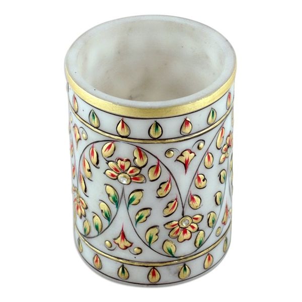 Alternate image for Hand-Painted Floral Golden-Toned Marble Pen Holder Garden Visions