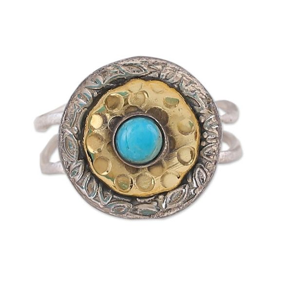 Alternate image for Reconstituted Turquoise Sterling Silver Brass Cocktail Ring Sky Bloom