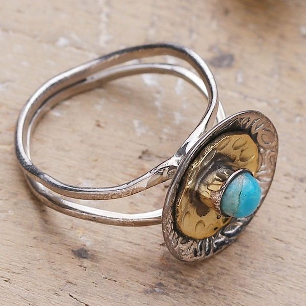 Alternate image for Reconstituted Turquoise Sterling Silver Brass Cocktail Ring Sky Bloom