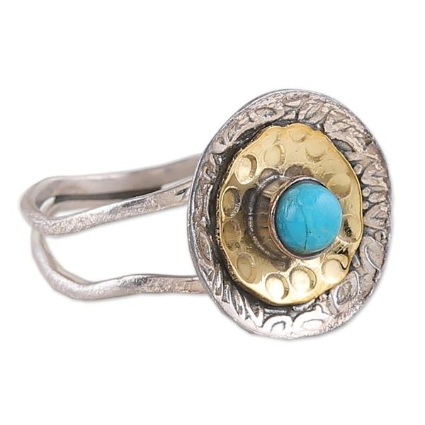 Alternate image for Reconstituted Turquoise Sterling Silver Brass Cocktail Ring Sky Bloom