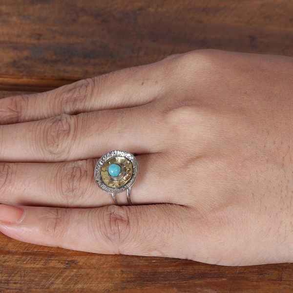 Alternate image for Reconstituted Turquoise Sterling Silver Brass Cocktail Ring Sky Bloom