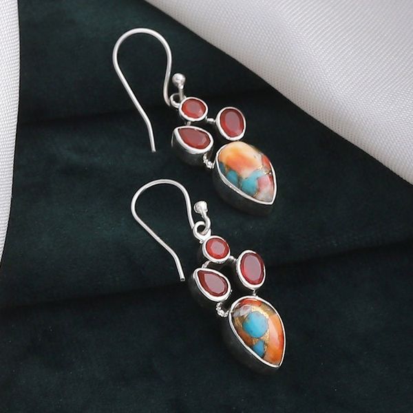 Alternate image for Carnelian and Composite Turquoise Dangle Earrings from India Song of Fire